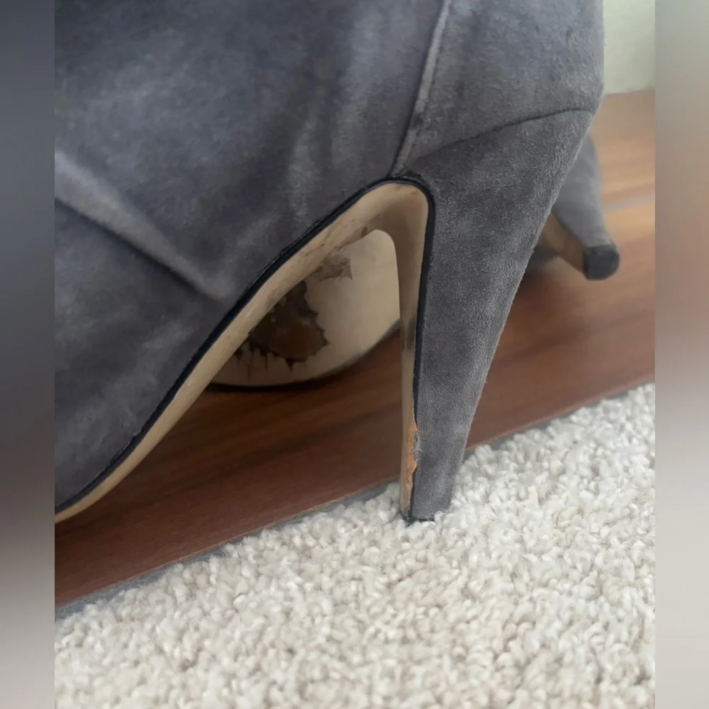 Reiss Grey Suede Ruched Ankle 3” Heeled Bootie Size 6.5
